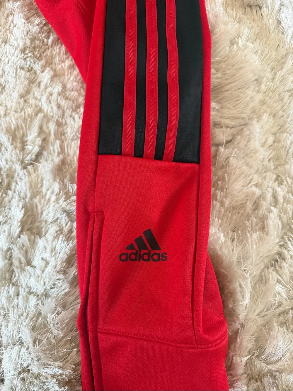 adidas Kids Red Joggers with Black Side Stripes